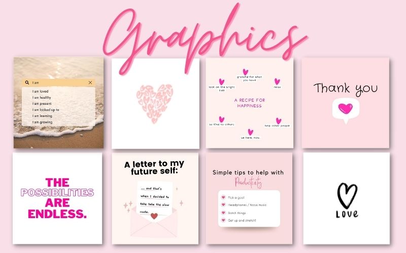 February graphics for your social media, blog and website. We've included Graphics with a Valentine's day theme to wow your audience. These social media graphics can be useful to social media managers, bloggers, content creators, female entrepreneurs and online business owners.